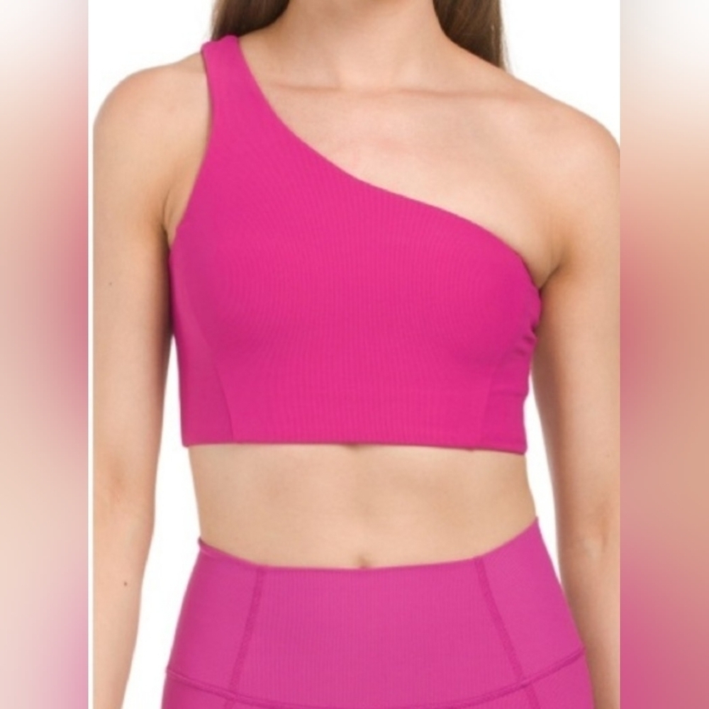 Wilo The Label One Shoulder Ribbed Sports Bra Top Size Small.
